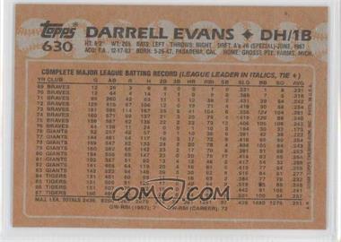 1988 Topps - [Base] - Blank Front #630 - Darrell Evans