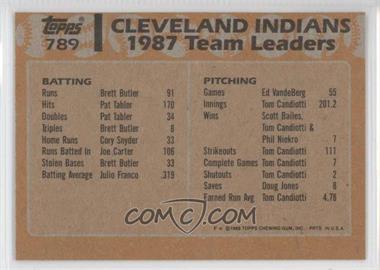 1988 Topps - [Base] - Blank Front #789 - Team Leaders - Cleveland Indians