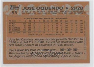 1988 Topps - [Base] - Blank Front #83 - Jose Oquendo