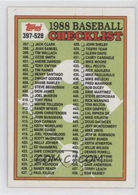 1988 Topps - [Base] #528.2 - Checklist - Cards 397-528 (455, Shawn Hillegas)