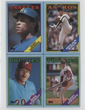 1988 Topps - Wax Box Bottom Panels #M-P - Rickey Henderson, Nolan Ryan, Mike Schmidt, Kent Tekulve [EX to NM]