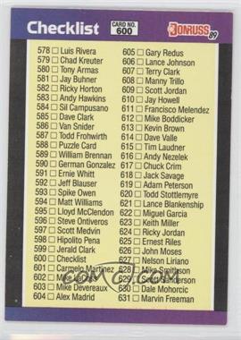 1989 Donruss - [Base] #600.2 - Checklist (#635 Curt Schilling)