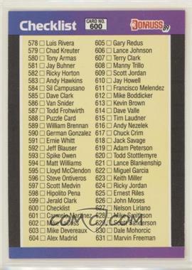 1989 Donruss - [Base] #600.2 - Checklist (#635 Curt Schilling)