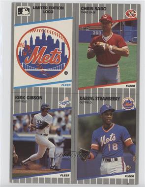 1989 Fleer - Box Bottoms - Gray Back Full Panels #C-1/21/25/10 - New York Mets Logo, Chris Sabo, Kirk Gibson, Darryl Strawberry