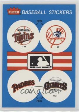 1989 Fleer - Team Stickers Inserts #TYPG - Minnesota Twins Team, New York Yankees Team, San Diego Padres Team, San Francisco Giants Team