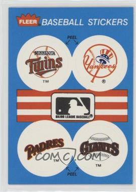1989 Fleer - Team Stickers Inserts #TYPG - Minnesota Twins Team, New York Yankees Team, San Diego Padres Team, San Francisco Giants Team
