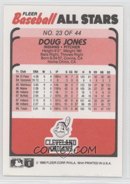 1989 Fleer Baseball All Stars Box Set Base 23 Doug Jones