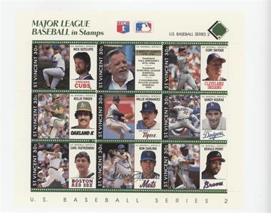 1989 St. Vincent U.S. Baseball Series 2 Stamps - Sheets #GREN - Green - Rick Sutcliffe, A. Bartlett Giamatti, Cory Snyder, Rollie Fingers, Willie Hernandez, Sandy Koufax, Carl Yastrzemski, Ron Darling, Gerald Perry [EX to NM]