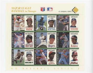 1989 St. Vincent U.S. Baseball Series 2 Stamps - Sheets #YELL - Yellow - Joe Morgan, Tony Fernandez, Ozzie Guillen, Mike Greenwell, Bobby Valentine, Doug DeCinces, Mickey Cochrane, Willie McGee, Von Hayes