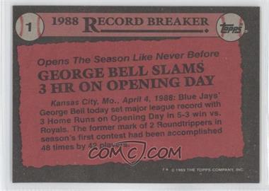 1989 Topps - [Base] - Blank Front #1 - Record Breaker - George Bell