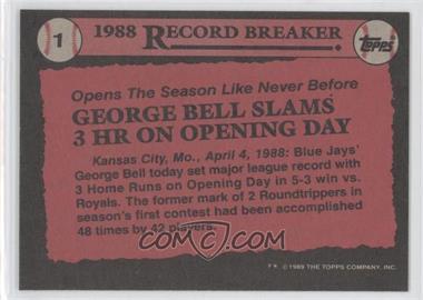 1989 Topps - [Base] - Blank Front #1 - Record Breaker - George Bell