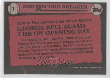 1989 Topps - [Base] - Blank Front #1 - Record Breaker - George Bell