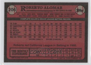 1989 Topps - [Base] - Blank Front #206 - Roberto Alomar