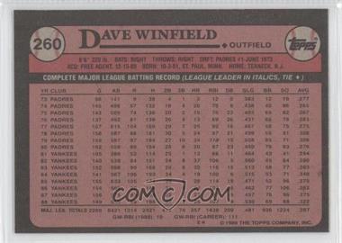 1989 Topps - [Base] - Blank Front #260 - Dave Winfield