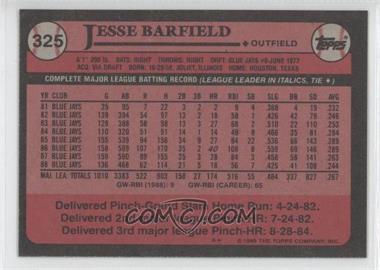 1989 Topps - [Base] - Blank Front #325 - Jesse Barfield
