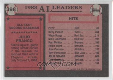 1989 Topps - [Base] - Blank Front #398 - All Star - Julio Franco