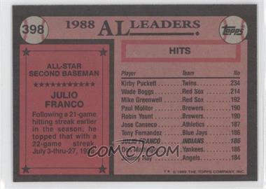 1989 Topps - [Base] - Blank Front #398 - All Star - Julio Franco