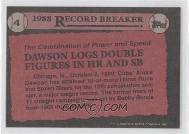 1989 Topps - [Base] - Blank Front #4 - Record Breaker - Andre Dawson