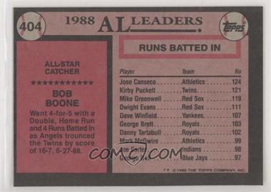 1989 Topps - [Base] - Blank Front #404 - All Star - Bob Boone