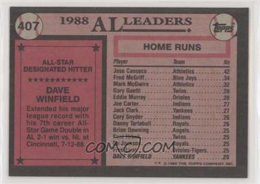 1989 Topps - [Base] - Blank Front #407 - All Star - Dave Winfield