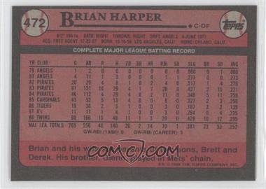 1989 Topps - [Base] - Blank Front #472 - Brian Harper