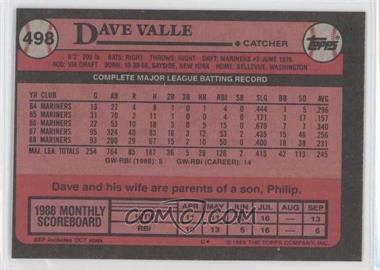 1989 Topps - [Base] - Blank Front #498 - Dave Valle