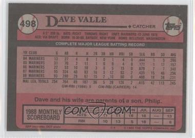 1989 Topps - [Base] - Blank Front #498 - Dave Valle