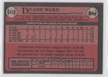 1989 Topps - [Base] - Blank Front #502 - Duane Ward