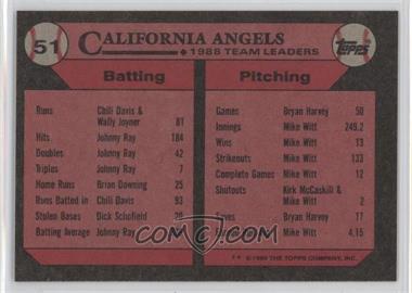 1989 Topps - [Base] - Blank Front #51 - Team Leaders - California Angels Leaders