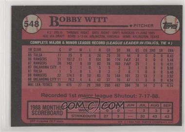 1989 Topps - [Base] - Blank Front #548 - Bobby Witt