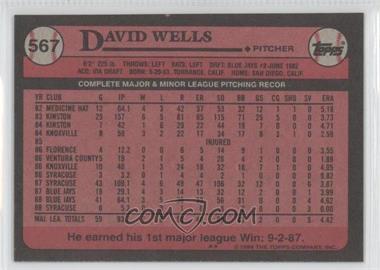 1989 Topps - [Base] - Blank Front #567 - David Wells
