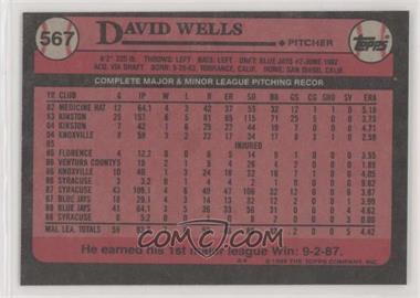 1989 Topps - [Base] - Blank Front #567 - David Wells