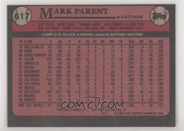 1989 Topps - [Base] - Blank Front #617 - Mark Parent