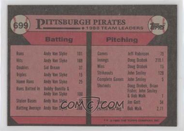 1989 Topps - [Base] - Blank Front #699 - Team Leaders - Pittsburgh Pirates