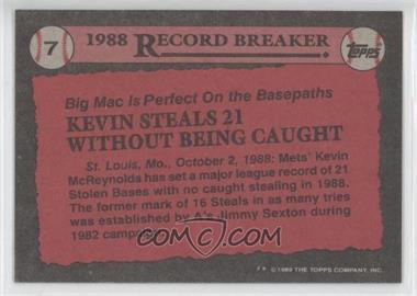 1989 Topps - [Base] - Blank Front #7 - Record Breaker - Kevin McReynolds