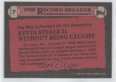 1989 Topps - [Base] - Blank Front #7 - Record Breaker - Kevin McReynolds