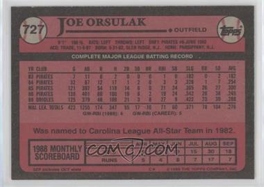 1989 Topps - [Base] - Blank Front #727 - Joe Orsulak