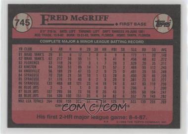 1989 Topps - [Base] - Blank Front #745 - Fred McGriff