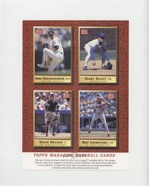 1990-93 Topps Magazine Cards - Full 4-Card Sheet #TM53-56 - Kirk Dressendorfer, Gary Scott, Steve Decker, Ray Lankford [Noted]