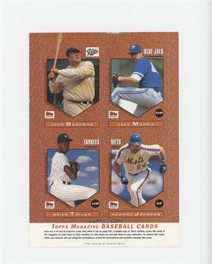 1990-93 Topps Magazine Cards - Full 4-Card Sheet #TM77-80 - John Goodman as Babe Ruth, Jack Morris, Brien Taylor, Howard Johnson [Good to VG‑EX]