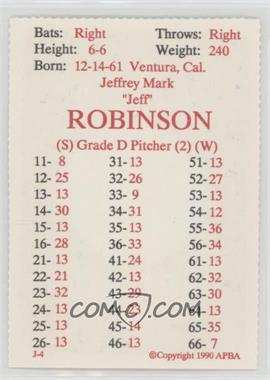 1990 APBA Baseball 1989 Season - Perforated #_JERO - Jeff Robinson