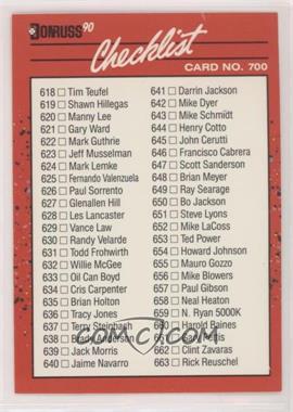 1990 Donruss - [Base] #700.3 - Checklist (With #716 and Missing BC Cards)