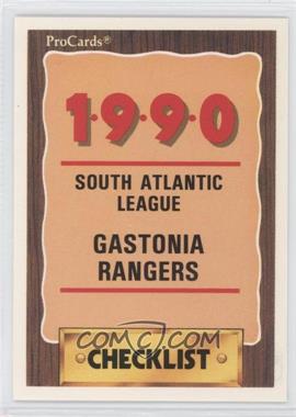 1990 ProCards Minor League - [Base] #2510 - Checklist - Gastonia Rangers