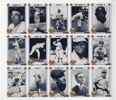 1990 Target Dodgers 100th Anniversary - Uncut 15-Card Sheet #BGNFM - Del Bissonette, Joe Gallagher, Al Nixon, Freddie Fitzsimmons, Teddy Martinez, Mike Sandlock, Jay Howell, Duke Farrell, Jorge Orta, Willie Ramsdell, Buck Marrow, Billy Earle, Bill Lohrman, Lew Malone, Jimmy Sheckard