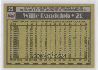 1990 Topps - [Base] - Blank Front #25 - Willie Randolph
