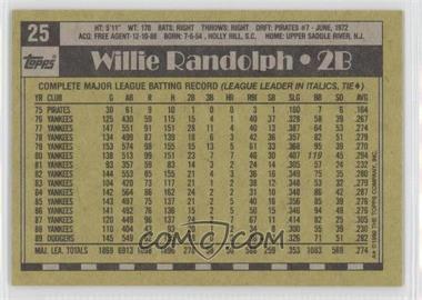 1990 Topps - [Base] - Blank Front #25 - Willie Randolph