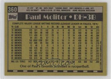 1990 Topps - [Base] - Blank Front #360 - Paul Molitor