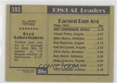 1990 Topps - [Base] - Blank Front #393 - All-Star - Bret Saberhagen