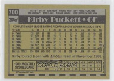 1990 Topps - [Base] - Blank Front #700 - Kirby Puckett