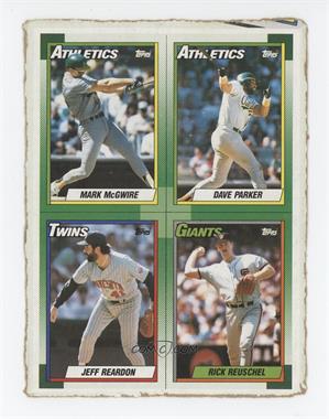 1990 Topps - Wax Box Bottom - Full Panels #I-L - Mark McGwire, Dave Parker, Jeff Reardon, Rick Reuschel [Poor to Fair]